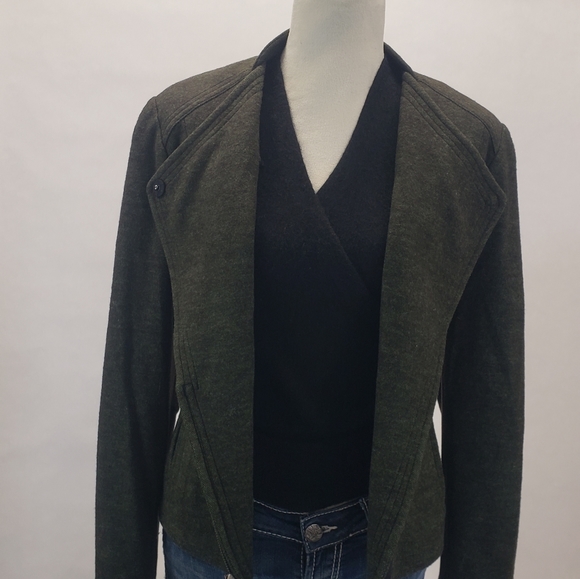 Lined Tweed like Moto Jacket Cotton / Wool Olive Green Coldwater Creek Size 16 - Picture 4 of 8